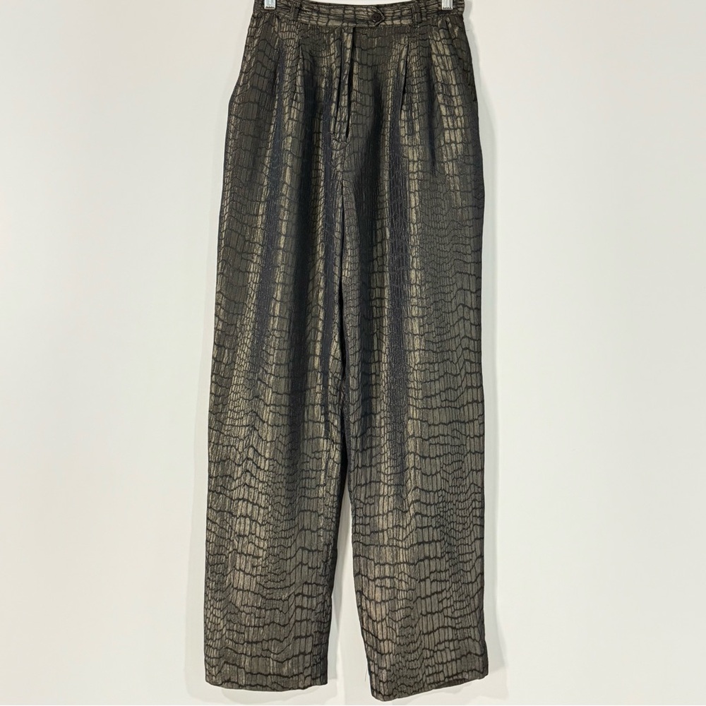 Alberto Makali Vintage Women’s Bronze Dress Pants Iridescent Pleated Elegant 4